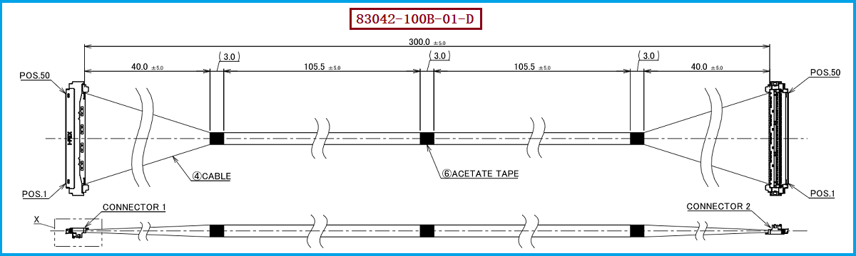 I-PEX 83042-100B-01-D极细同轴线束